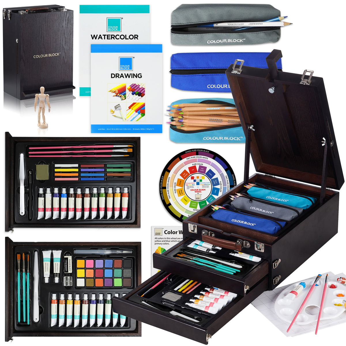 Colour Block Mixed Media Art Set - 152pc (Easel Wooden Box)