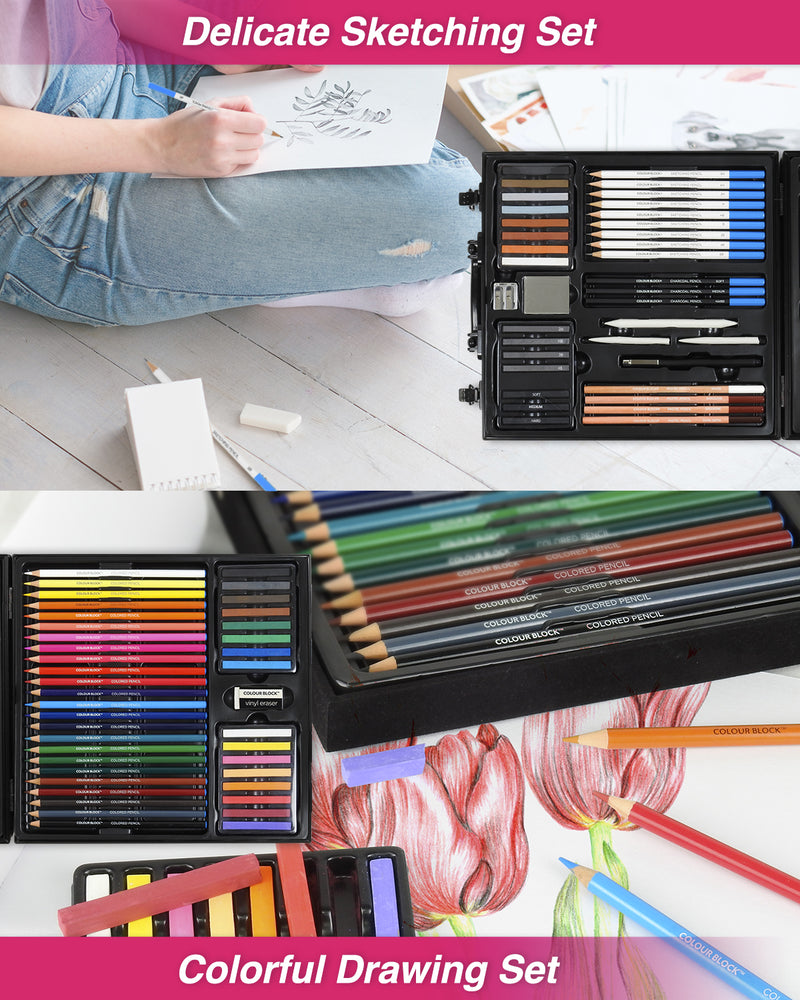 COLOUR BLOCK 152 pc Wooden Easel Mixed Media Art Supplies Artist Painting  and Drawing Kit, Adult Art Set with Acrylic Paint and Pencils, Sketch Book  