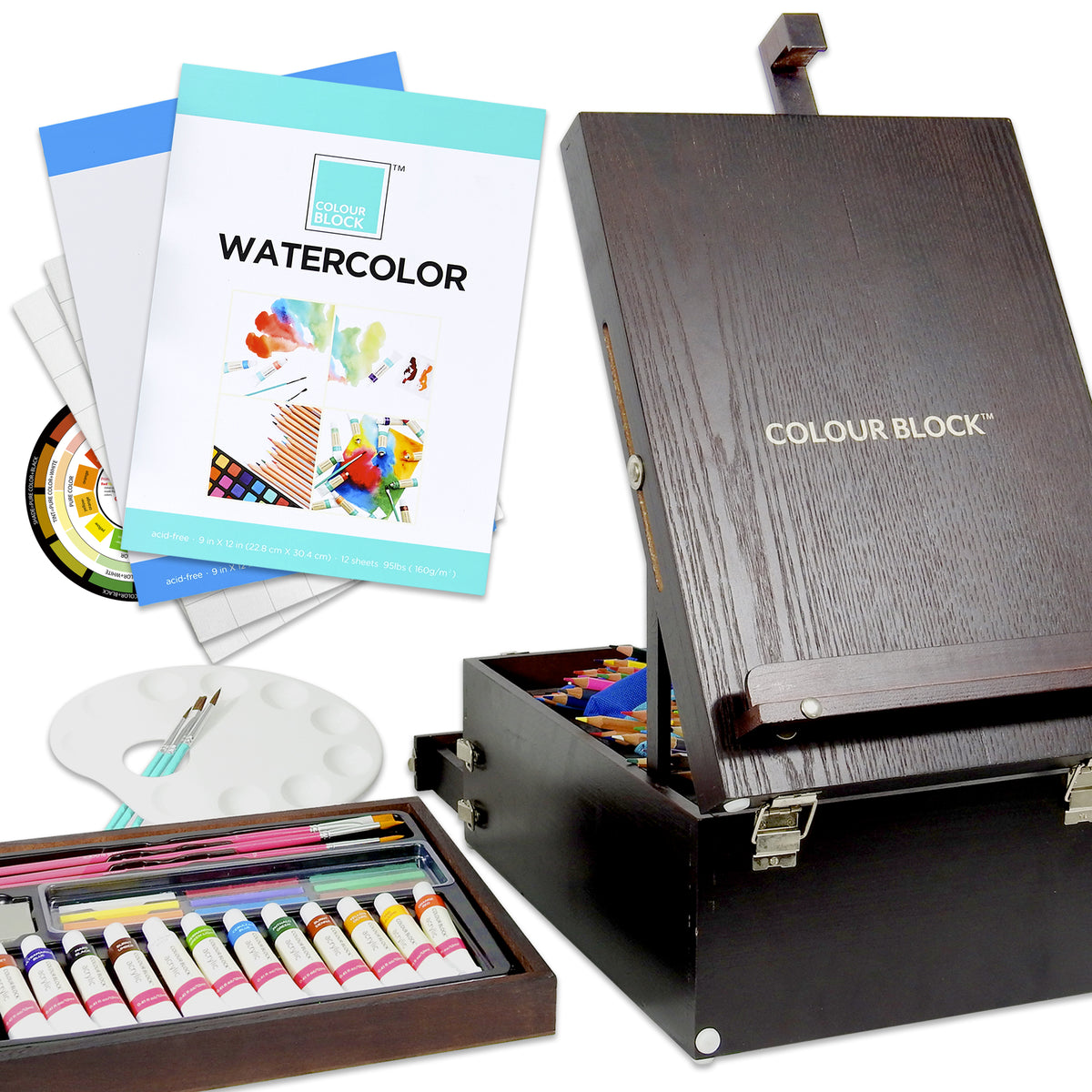 Colour Block Mixed Media Art Set - 152pc (Easel Wooden Box)