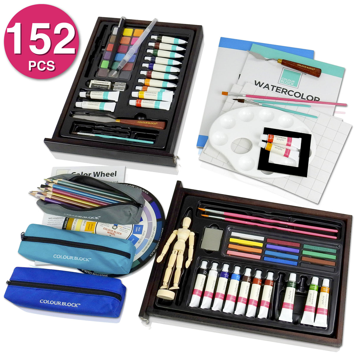 Colour Block Mixed Media Art Set - 152pc (Easel Wooden Box)
