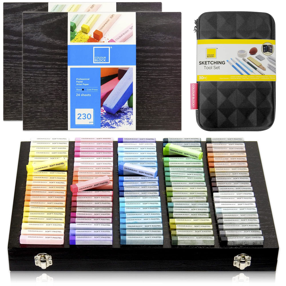 132pc Soft Pastel Bundle Set with Blending Tools &amp; Drawing Pad_Colour Block&trade;